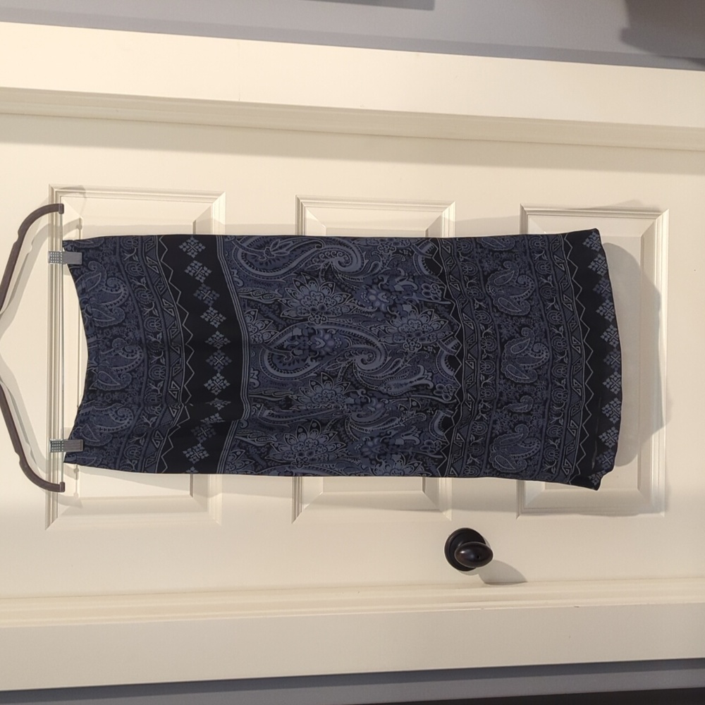 Petite Sophisticate Soft Black and Blue Paisley Skirt Vintage